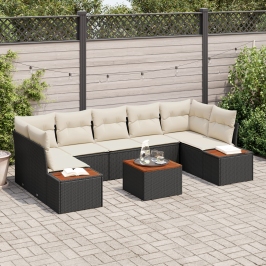 Conjunto de Sofás de Jardín de 8 Piezas con Cojines Negro Poliratán Acacia