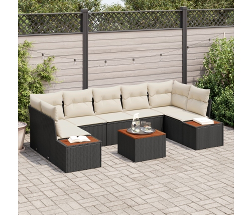 Conjunto de Sofás de Jardín de 8 Piezas con Cojines Negro Poliratán Acacia