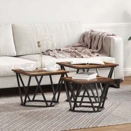 Mesitas de noche  3 pcs Madera de roble ahumada