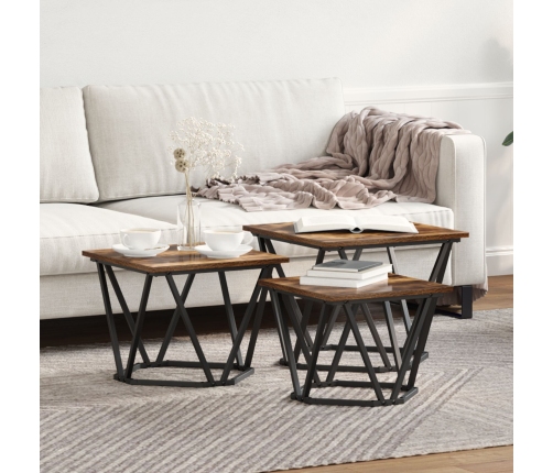 Mesitas de noche  3 pcs Madera de roble ahumada