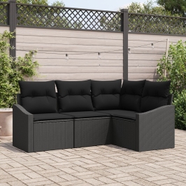 Conjunto de Sofá de Jardín  Conjunto de 4 Negro Ratán, Tela