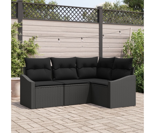 Conjunto de Sofá de Jardín  Conjunto de 4 Negro Ratán, Tela
