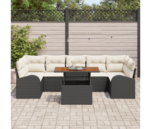 Conjunto de Comedor de Jardín de 8 Piezas con Cojines Negro de Rattan Polipropileno Acacia
