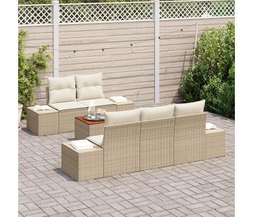 Juego de Sofá de Jardín de 6 Piezas con Cojines Beige Poly Rattan Acacia