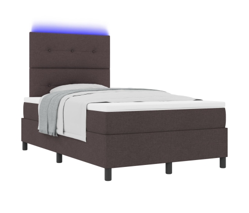 Cama con Somier y Colchón & LED Marrón Oscuro 120x200 cm Tela