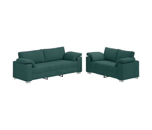 Conjunto de sofá de 2 piezas con cojines en tela verde oscuro