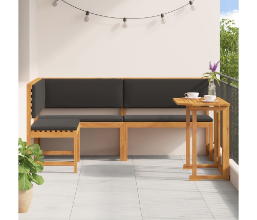 Juego de Bistro de Jardín de 3 Piezas con Cojines de Madera de Acacia
