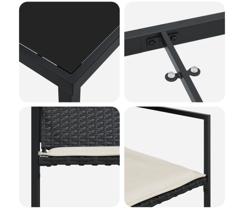 Conjunto de Comedor de Jardín  de 9 Piezas con Cojines Negro Poliratán