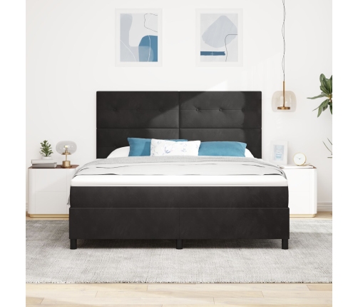 Cama Box Spring  con Colchón Negro Super Rey Terciopelo