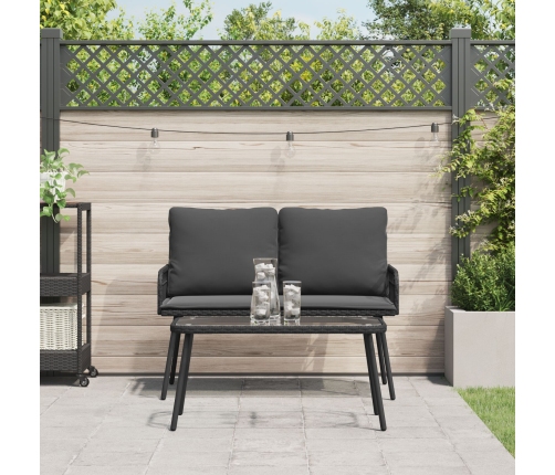 Conjunto de Comedor de Jardín  de 2 Piezas con Cojines Ratán Poliéster Negro