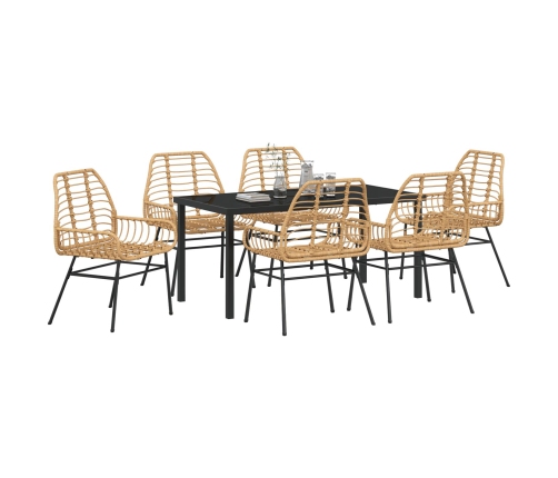 Conjunto de Comedor de Jardín de 7 Piezas Marrón Poliratán