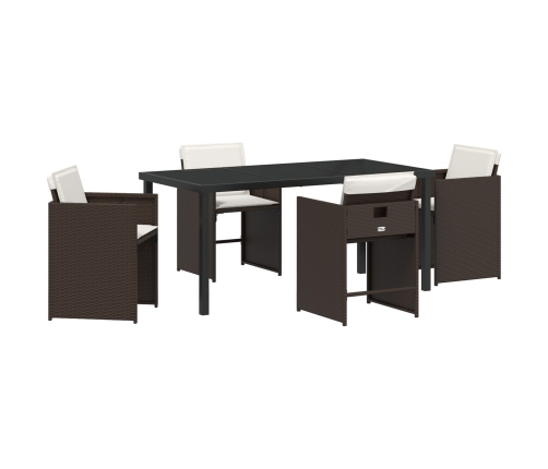 Juego de Comedor de Jardín  5 Piezas con Cojines Marrón Poliratán