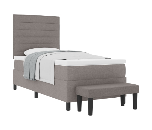 Cama con Base de Resorte con Colchón y Banco Taupe 100x200 cm Tela
