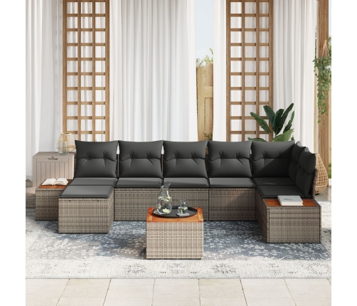 Conjunto de Sofá de Jardín de 8 Piezas con Cojines Gris de Poliratán y Acacia