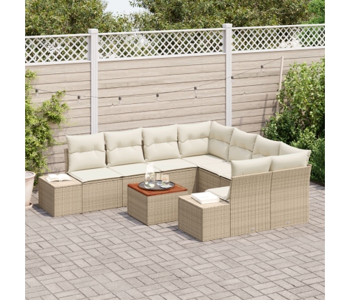 Juego de Sofás de Jardín Juego de 9 Beige y crema Rattan, Poliéster