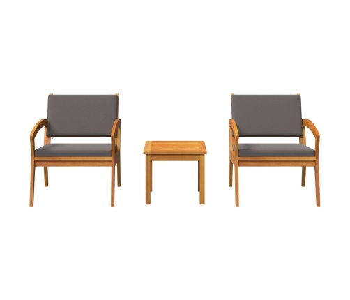 Conjunto de Bistro de 3 Piezas con Cojines, Hecho de Madera Maciza de Acacia