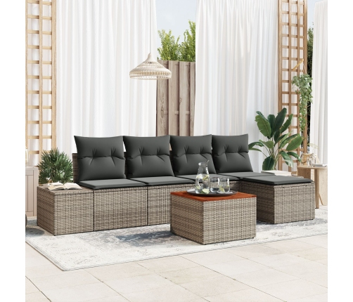 Conjunto de sofá de jardín de 6 piezas con cojines gris ratán sintético acacia