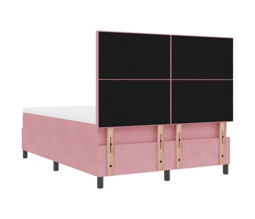 Cama Box Spring  con colchón Rosa 140x190 cm Terciopelo