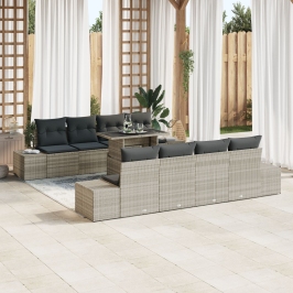 Conjunto de Sofás de Jardín  Set de 7 Gris Ratán, Poliéster