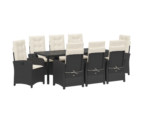 Set de Comedor de Jardín  de 9 Piezas con Cojines Poliratán Negro