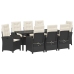 Set de Comedor de Jardín  de 9 Piezas con Cojines Poliratán Negro