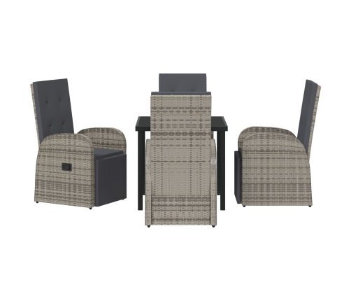 Set de Comedor de Jardín de 5 Piezas con Cojines Gris Ratán Poliéster