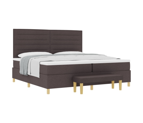 Cama Box Spring  con Colchón y Banco Marrón Oscuro 200x200 cm Tela