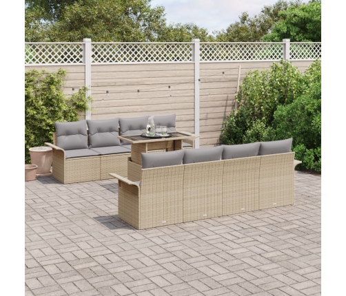 Juego de Sofá de Jardín de 9 Piezas con Cojines Beige Rattan Poliéster