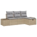 Conjunto de Sofá de Jardín  de 4 Piezas con Cojines Beige Ratán Poli