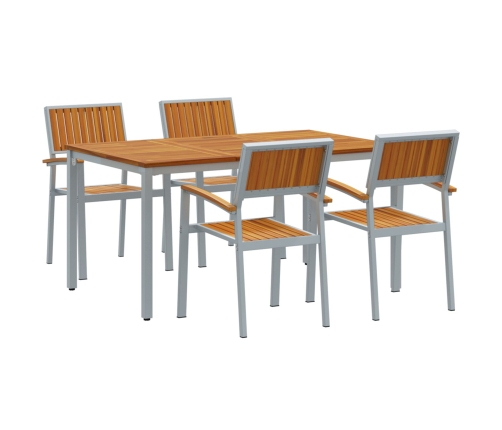 Juego de Comedor de Jardín Juego de 5 Gris, Madera Natural Metal