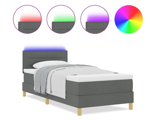 Cama con Box Spring  con Colchón y Luz LED Gris Oscuro 90x200 cm Tela
