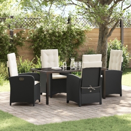 Set de Comedor de Jardín de 5 Piezas con Cojines Ratán Poliéster Negro