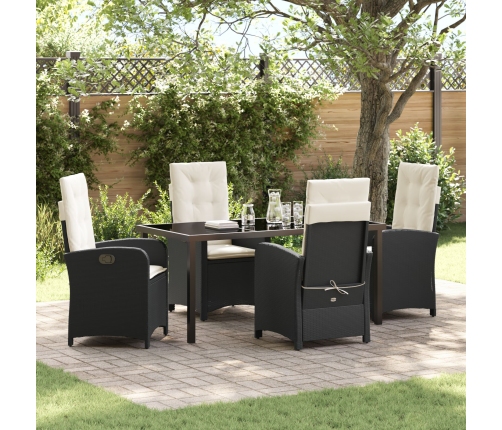 Set de Comedor de Jardín de 5 Piezas con Cojines Ratán Poliéster Negro