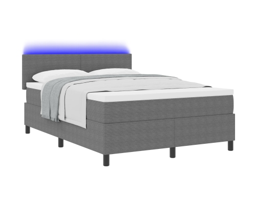 Cama con base tapizada  con colchón&luz LED gris 140x200 cm tela de pana