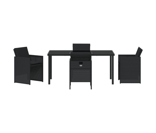 Conjunto de comedor de jardín de 5 piezas con cojines Ratán negro