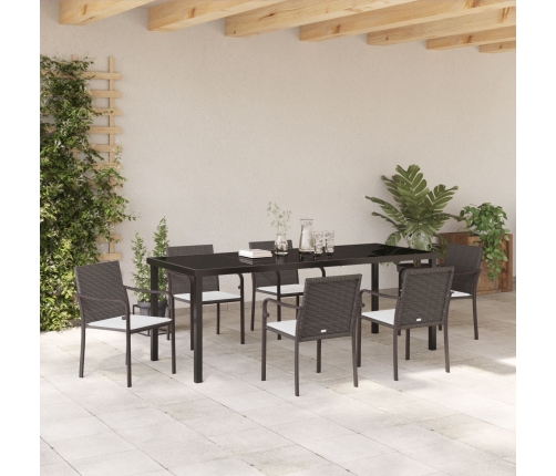 Juego de Comedor de Jardín de 7 Piezas con Cojines de Ratán Sintético Marrón