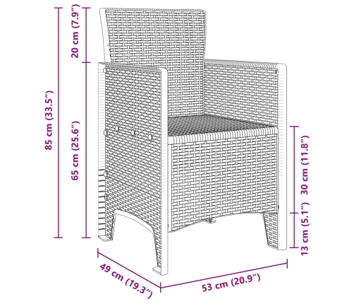 sillas de jardín  2 pcs marrón poli ratán
