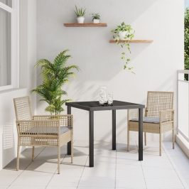 sillas de jardín  2 pcs con cojines beige de ratán sintético