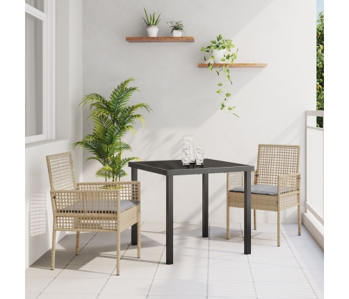 sillas de jardín  2 pcs con cojines beige de ratán sintético