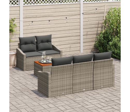 Conjunto de Sofás de Jardín de 6 Piezas con Cojines Gris Ratán de Polietileno Acacia
