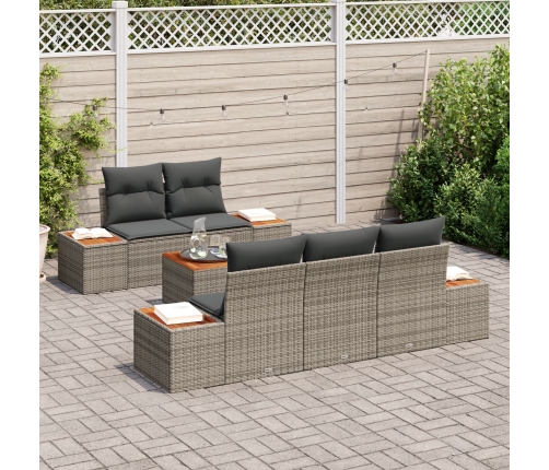 Conjunto de Sofás de Jardín de 6 Piezas con Cojines Gris Ratán Sintético Acacia