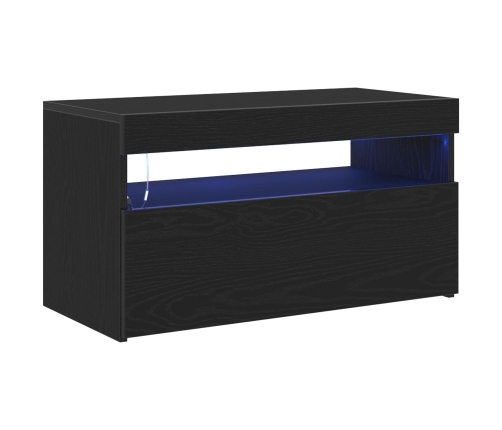 Mueble para TV  con luces LED en negro y roble, 75x35x40 cm, de madera