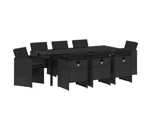 Conjunto de Comedor de Jardín de 9 Piezas con Cojines - Poliratán Negro