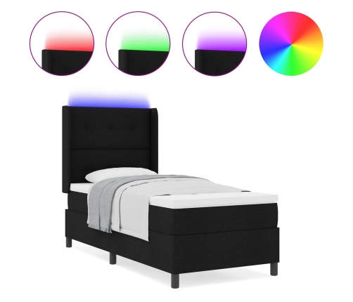 Cama Box Spring  con Colchón y LED Negro 90x200 cm Tela