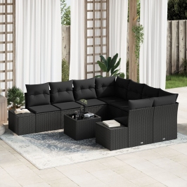 Conjunto de Sofá de Jardín 9 Piezas Negro