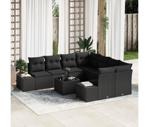 Conjunto de Sofá de Jardín 9 Piezas Negro