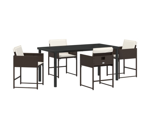 Set de Comedor de Jardín de 5 Piezas con Cojines Marrón Ratán Polímero