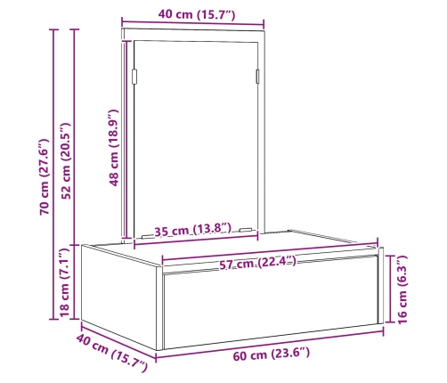 Mesa de tocador colgante de roble Sonoma 60x40x70 cm