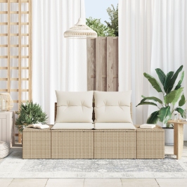 Sofá de Jardín de 2 Plazas con Almacenamiento y Cojines Beige Poliratán