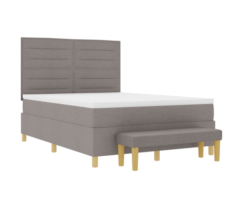 Cama con Somier  con Colchón y Banco Taupe 160x200 cm Tela